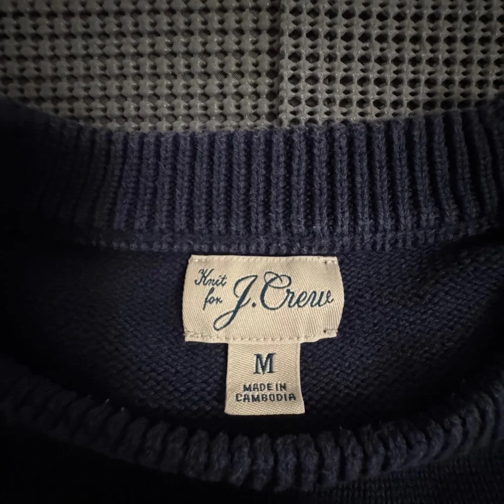 J. Crew Mens Navy Blue Knit Crewneck Sweater Size Medium Classic Ribbed Trim